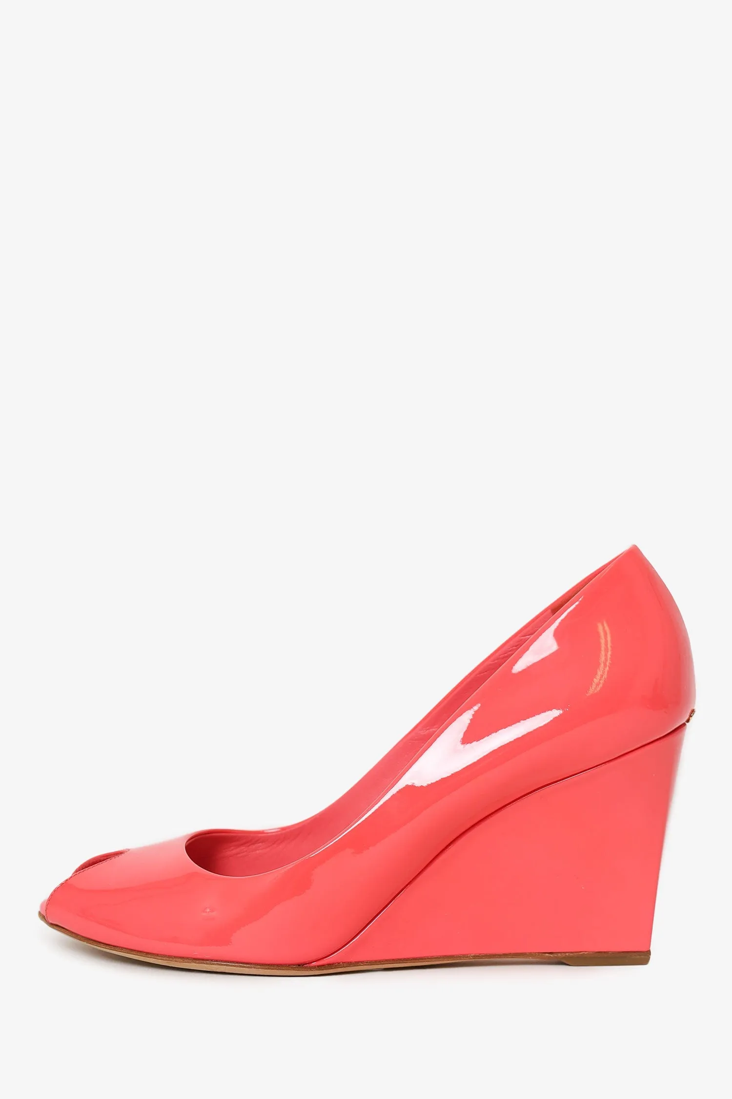 Christian Dior Pink Patent Leather Peep Toe Wedge Heels Size 41.5